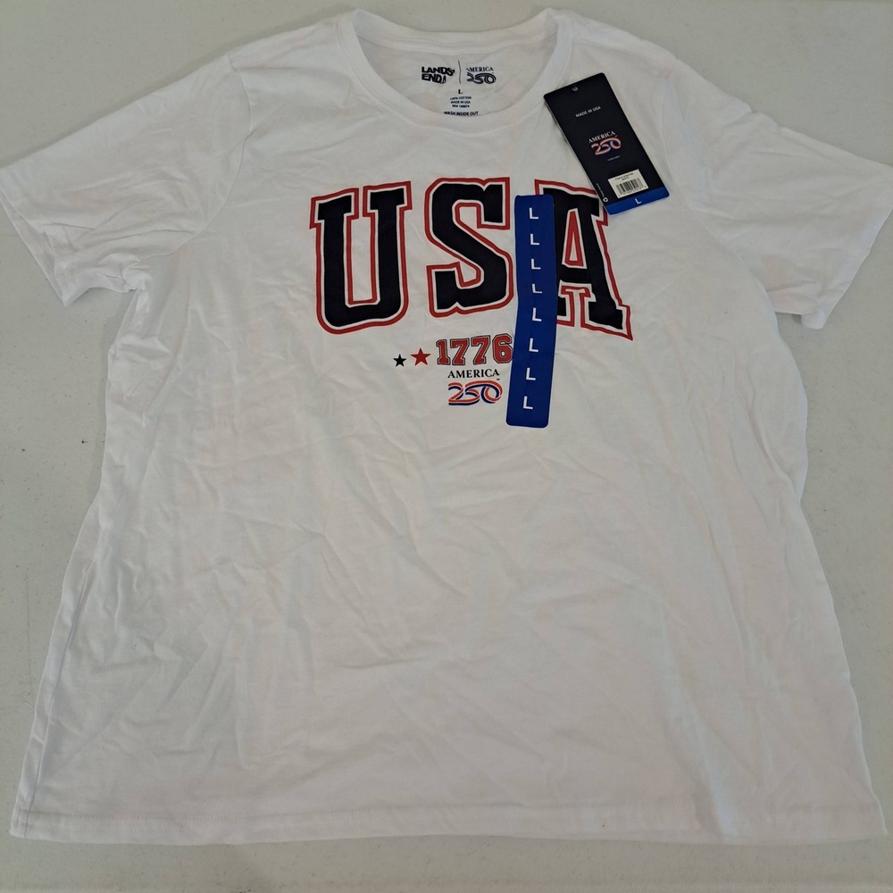 Lands End Mens Tee L White NWT USA 1776 America 250 Graphic 1877-182